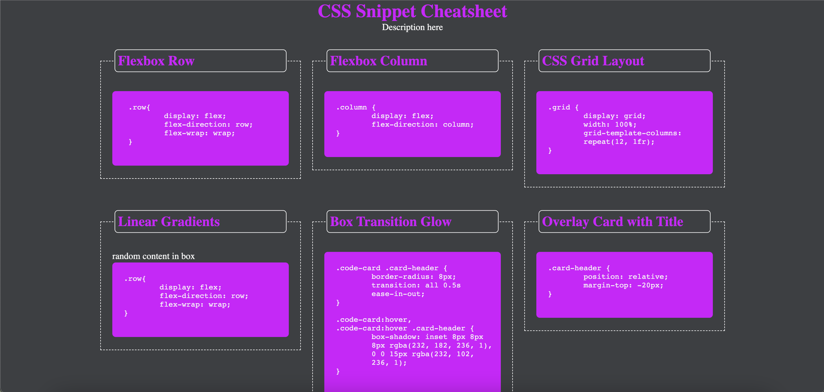 The spotlight project in the portfolio. The image shows a cheat-sheet website for CSS snippets.